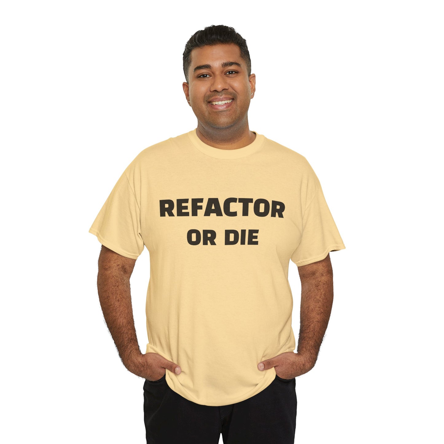 Refactor or Die Unisex Heavy Cotton Tee | Programmer Gift, Tech Enthusiast Apparel, Geek Humor Shirt, Coding T-Shirt, Funny Gift Idea