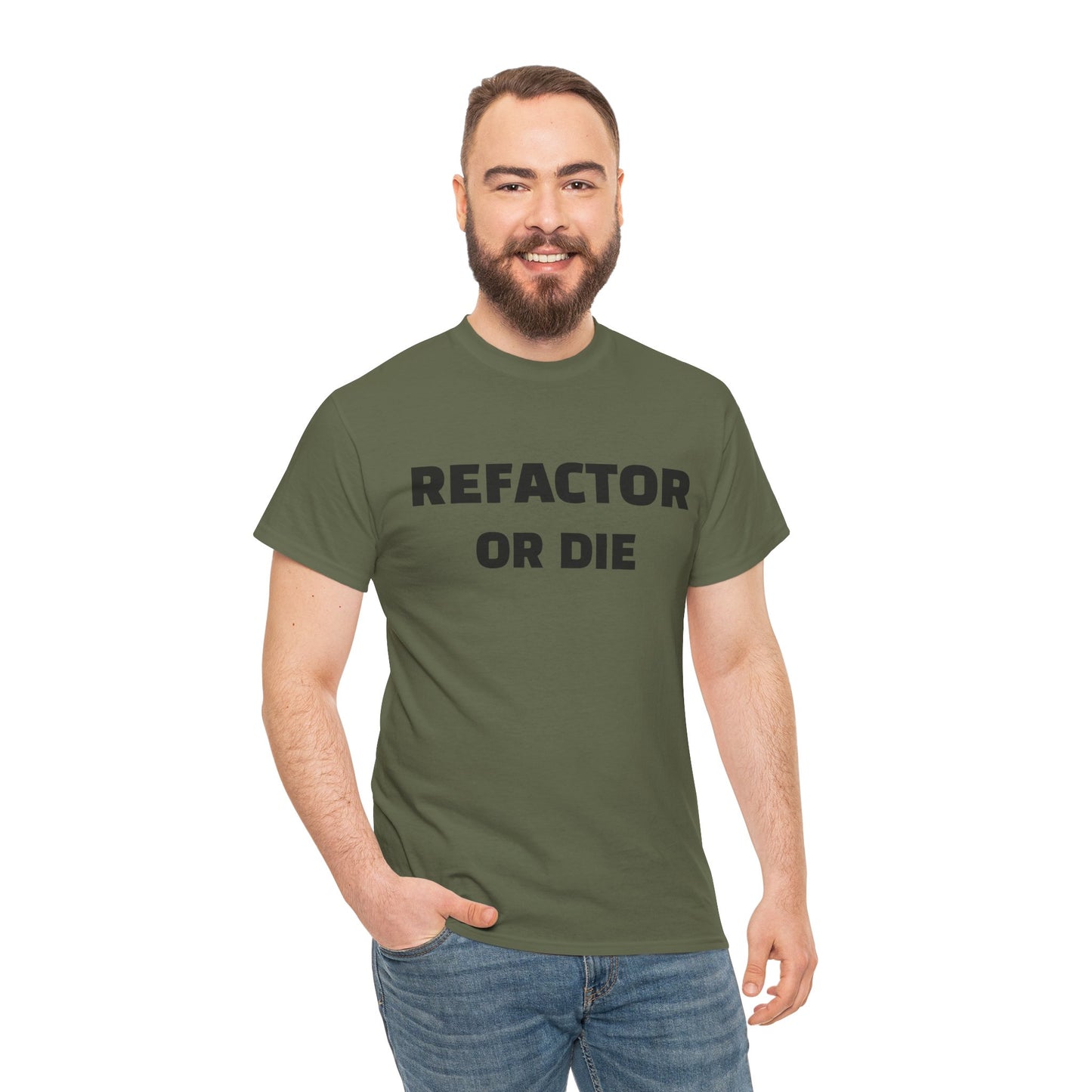 Refactor or Die Unisex Heavy Cotton Tee | Programmer Gift, Tech Enthusiast Apparel, Geek Humor Shirt, Coding T-Shirt, Funny Gift Idea
